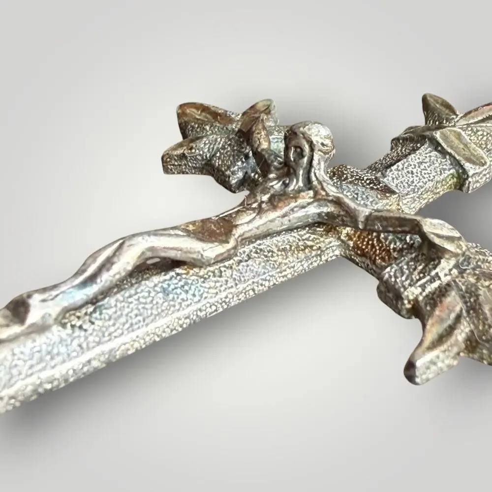 Vintage 925 Sterling Silver Crucifix Cross Pendant Fleur De Lis